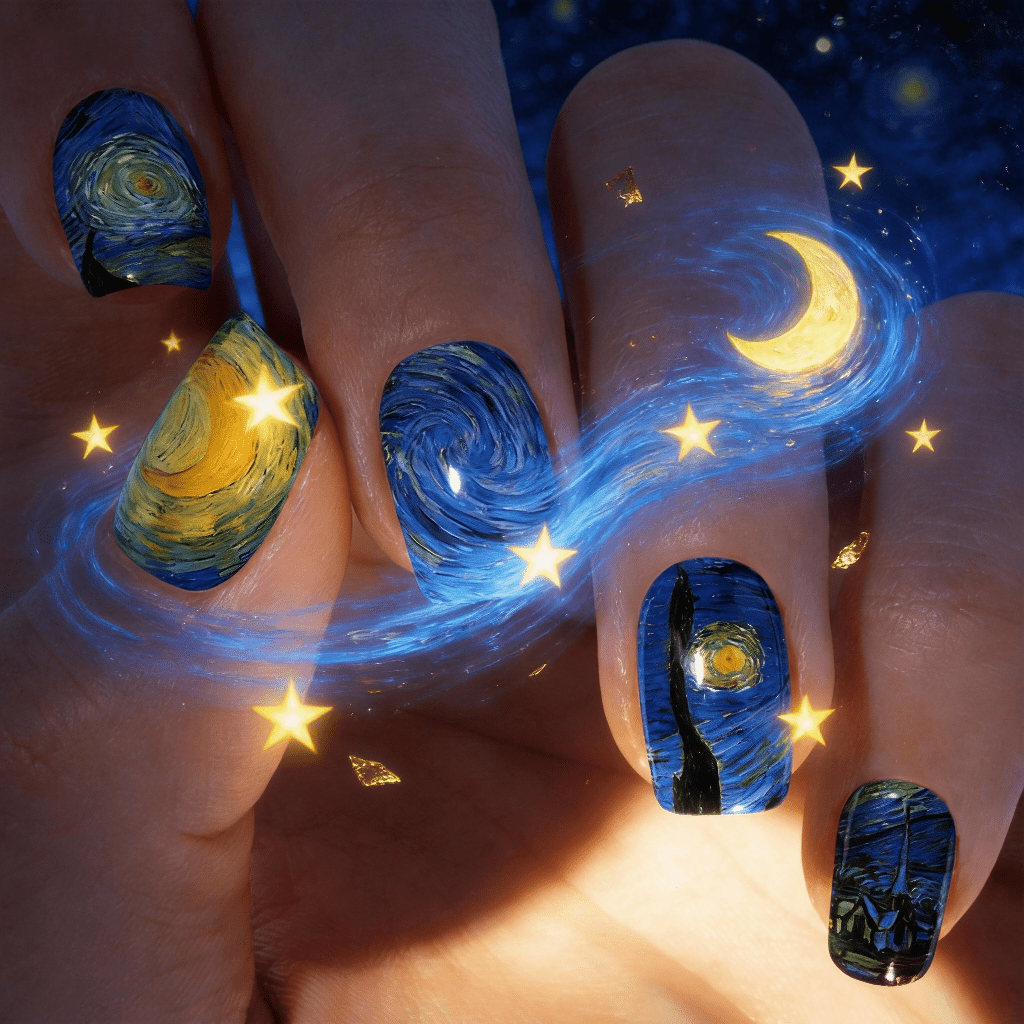 Nail Art Van Gogh - 24 szt. Średnie Kwadratowe Sztuczne Paznokcie