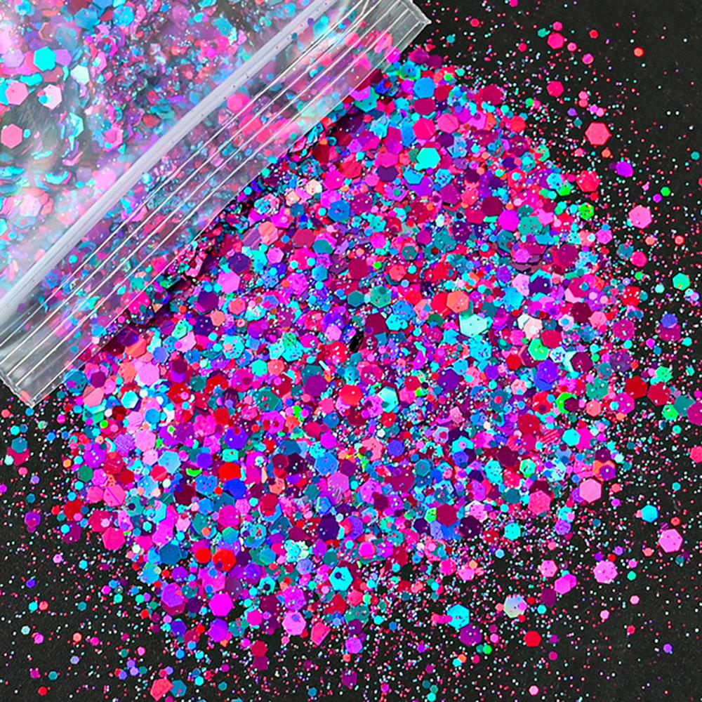 Nail Art Xmas - 50G holograficzny mieszany sześciokątny masywny brokat