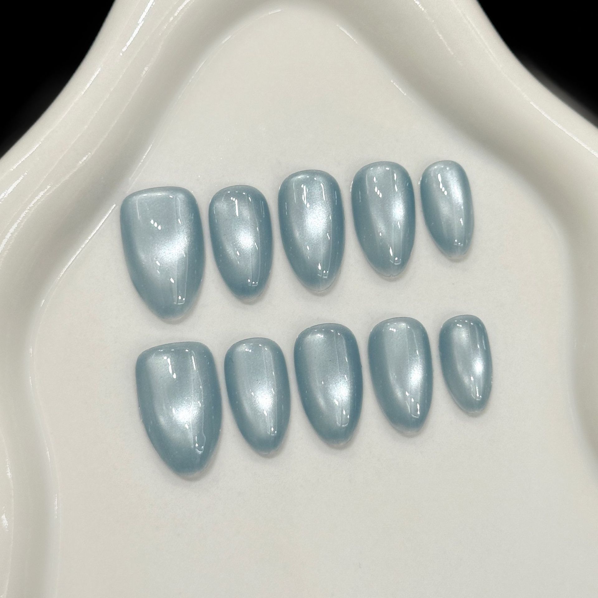 Nail Art French - 10 szt. Niebieskie sztuczne paznokcie w