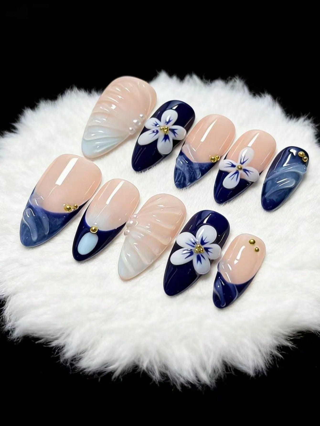 Nail Art French - 10-częściowy zestaw ręcznie robionych paznokci w